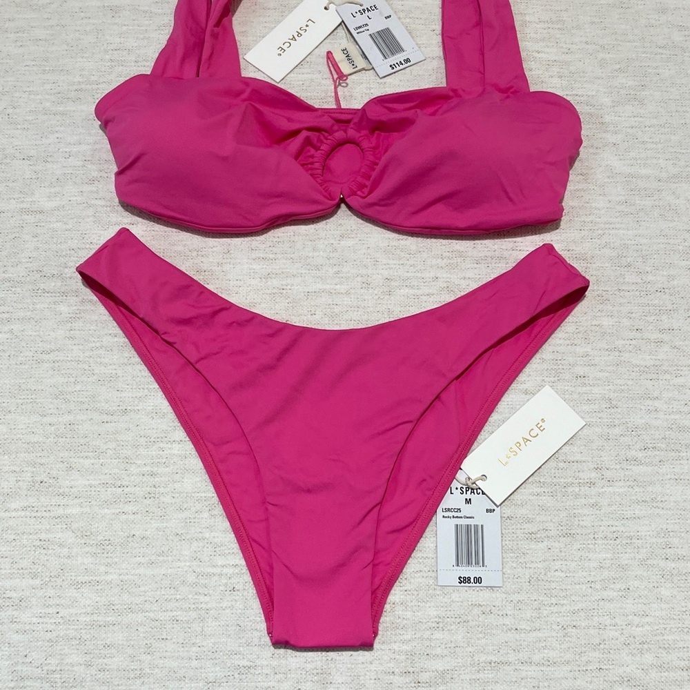 L*Space Vibrant Pink Swimwear large top, medium bottom. NWT